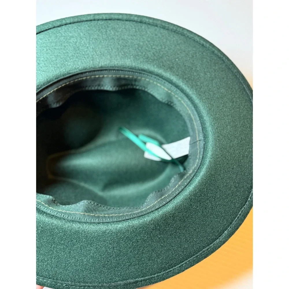 Compliments Felt Fedora Hat Pineneedle Green Faux Leather Trim One Size Women